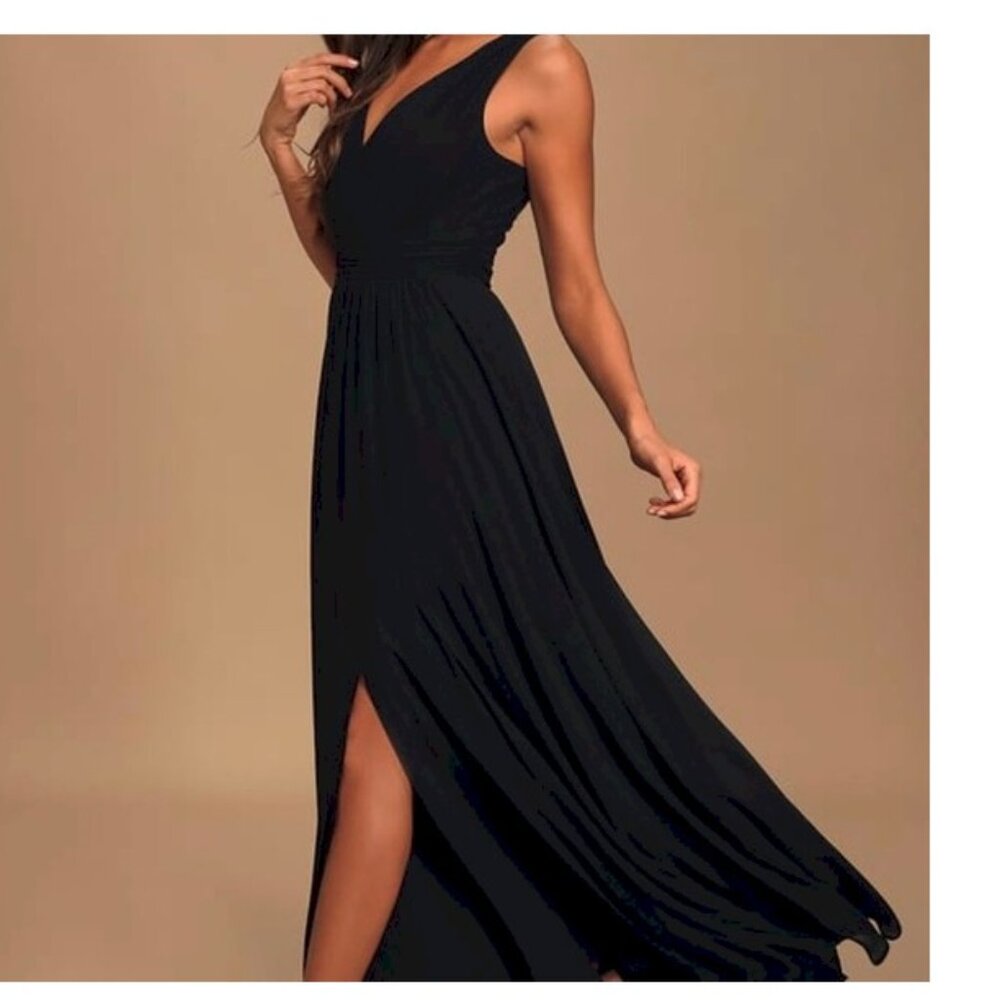 Lulus Thoughts of Hue Black Surplice Maxi Dress Medium NWOT